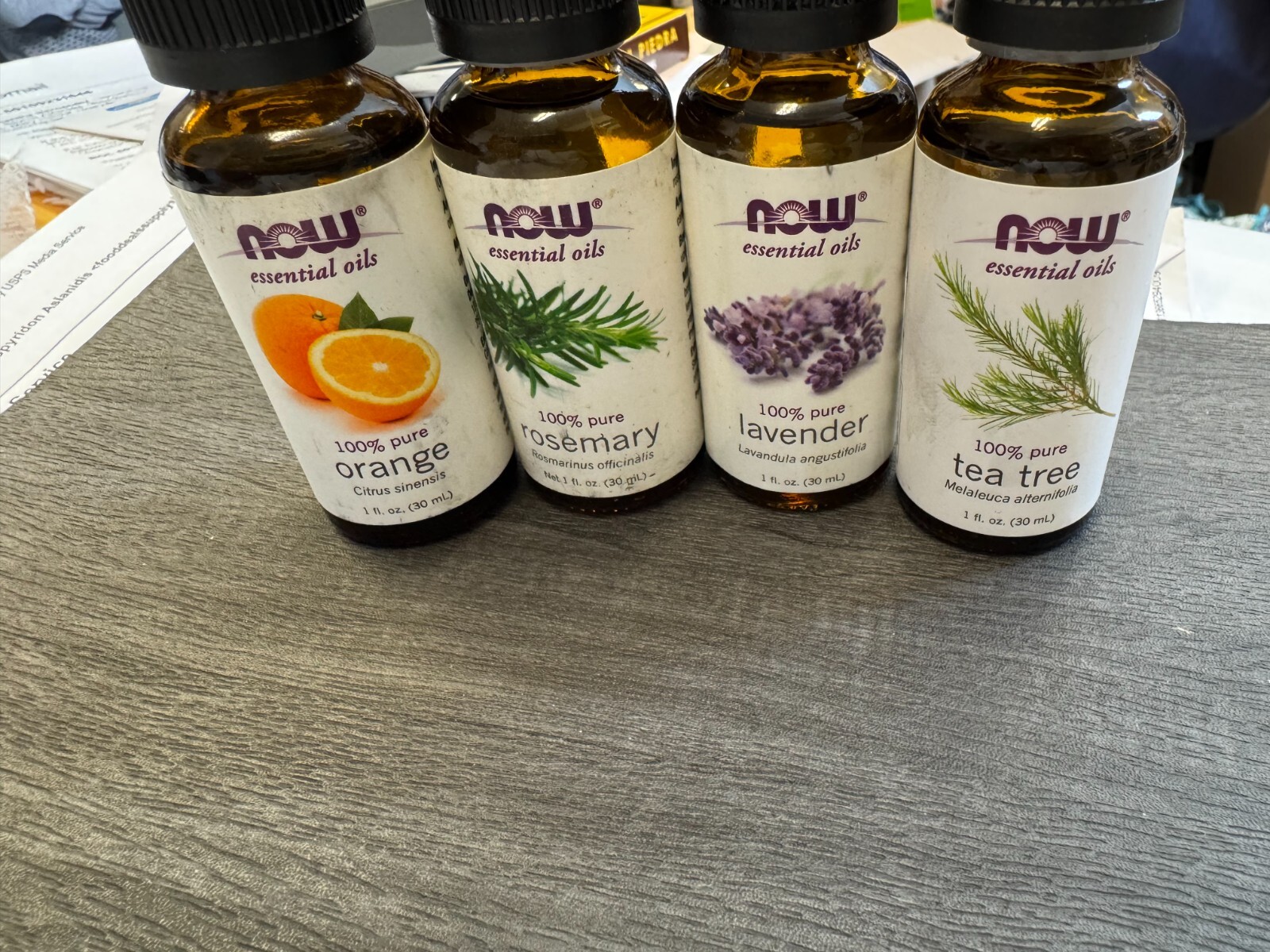 NOW Foods 100% Pure oil  Lavender , Orange , Rosemary , Tea tree 1 fl oz Liq