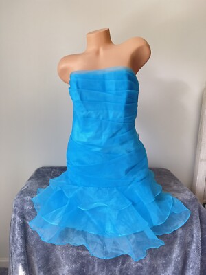 Davids Bridal Malibu Blue Short Strapless Ruffle Dress F15243 Sz-8 M Formal  Prom | eBay