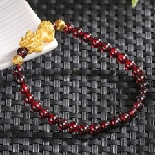 Natural Garnet Beads Pixiu Charm Crystal Healing Men Women Stretch Luck Bracelet