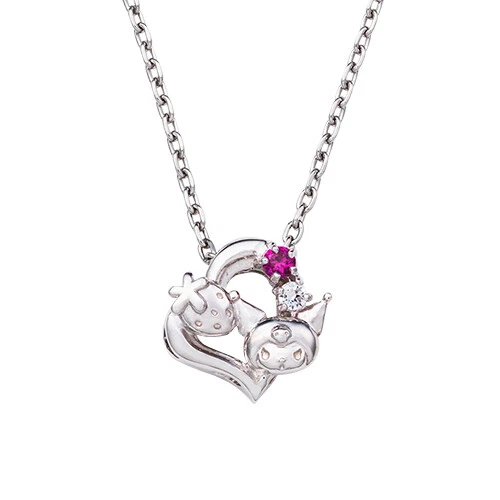 Sanrio Kuromi Necklace Heart Pendant Silver Cubic Zirconia Japan White Clover