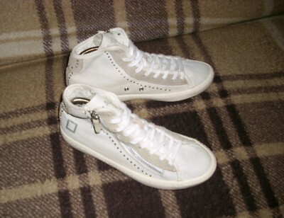 D.A.T.E.  Marken Echtleder Damen Sneaker Schnürung+Reißverschluss Beige Gr.37