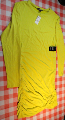 express neon yellow dress Express Neon Yellow Spaghetti Strap Slip Silky Slip Dress Cowl Neck Size  XSmall