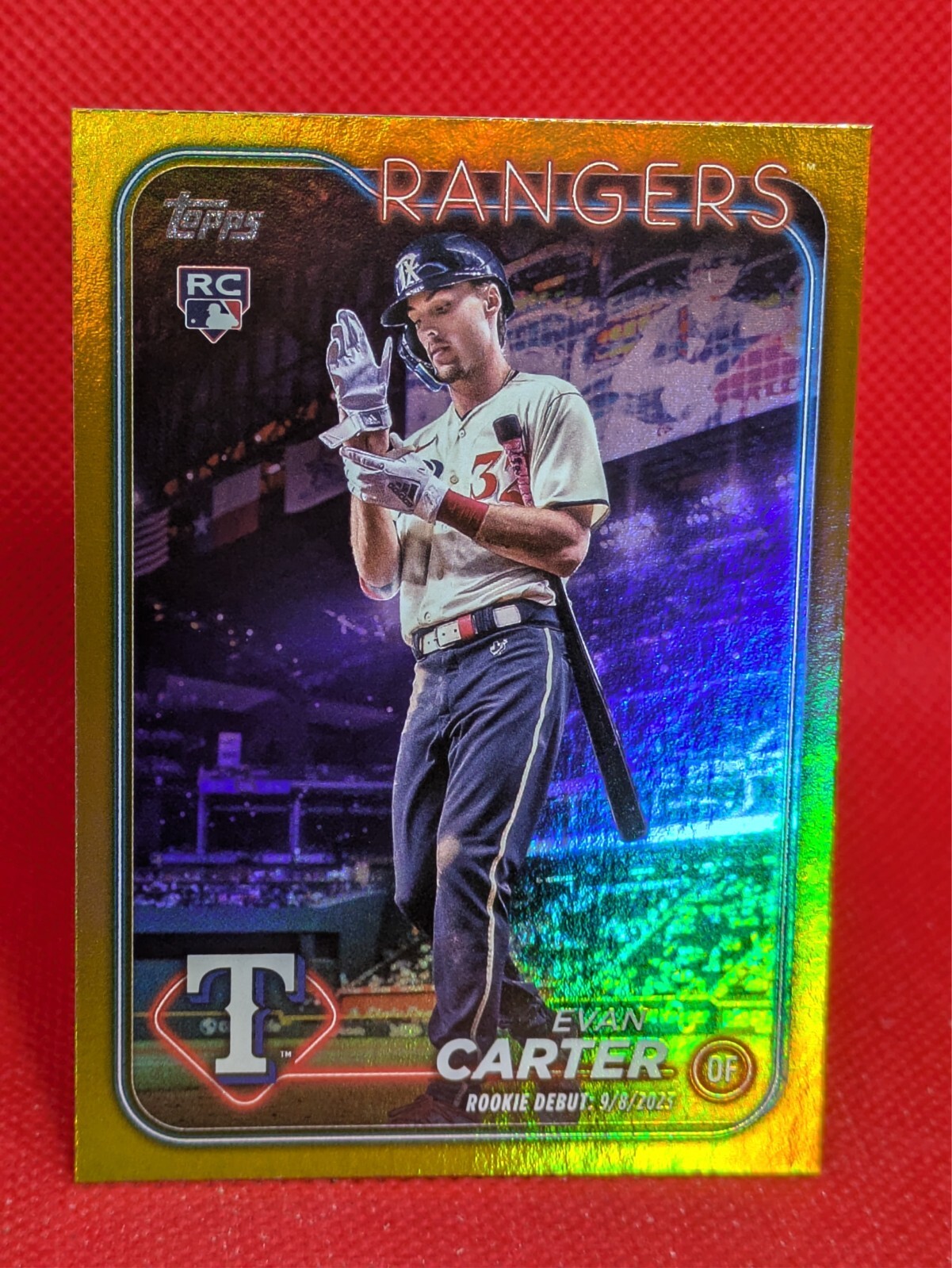 2024 Topps Update Series #US58 Evan Carter Gold Foil Parallel Rangers Rookie RC