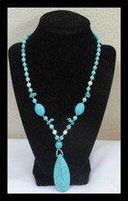 Boho Turquoise Colored Beaded Necklace 18" with Extender N009