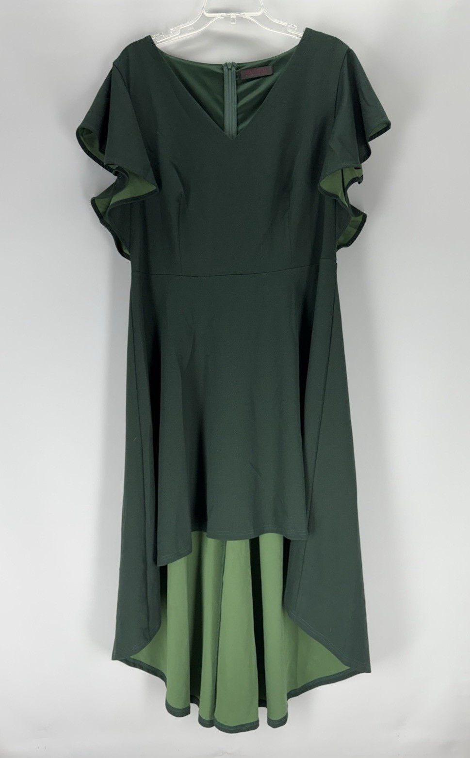 DRESSTELLS Cocktail Dress Womens L 14 Emerald Green Hi-Lo Hem V-Neck Formal NEW-image