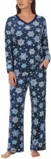 Nautica Women s 2 PC Fleece Sleepwear Set Snow Flake Blue,L