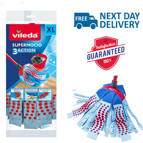 Vileda Supermocio 3 Action Replacement Head Mop Refill Pack Of 1/2/4/6