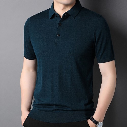 T-shirt uomo manica corta in cashmere business casual maglietta con risvolto maglioni - Foto 5 di 25