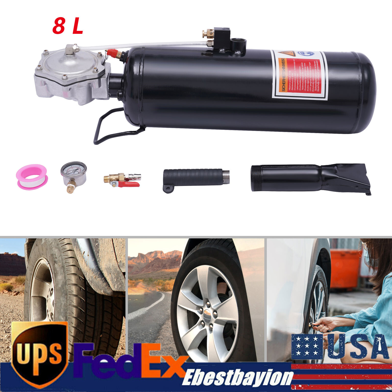 8L Air Tire Bead Seater Blaster Tank Tool 2.1Gallon Trigger Seating Inflator