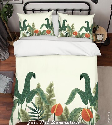 3D Flower Leaves Flora Watercolor Quilt Cover Set Bedding Sets Pillowcases Queen