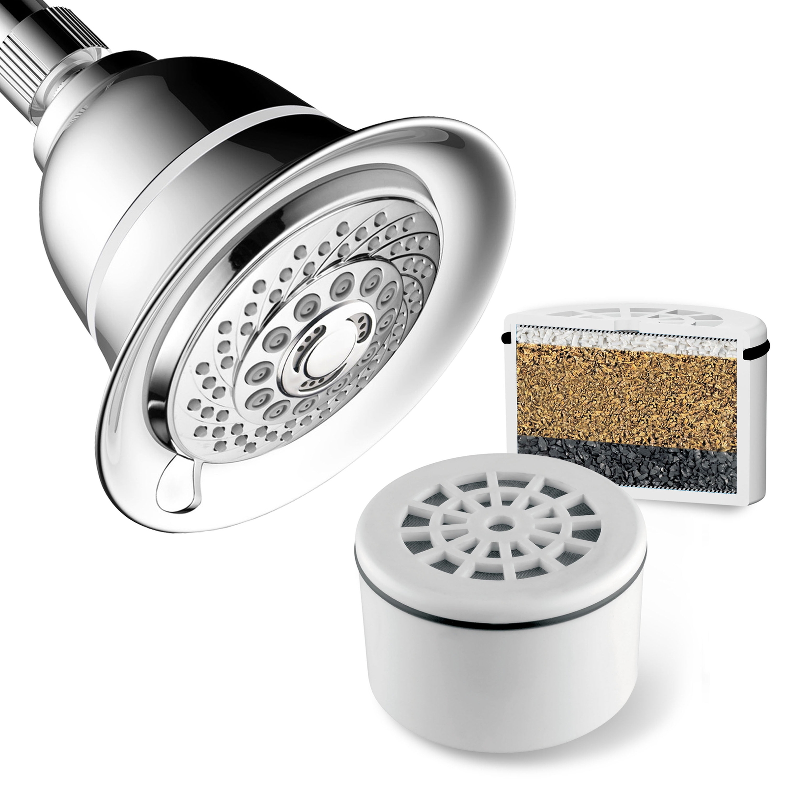 AquaCare High Pressure 6-Setting Filtered Shower Head with 3-Stage Water Filtration for Hotels and Spas