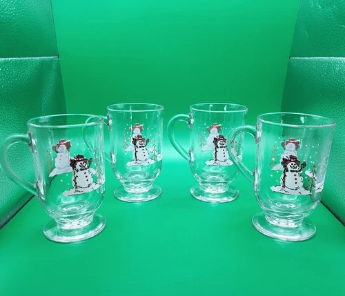 Libbey Home Interiors Irish Coffee Snowman Holiday Mugs Vintage Mugs Set of 4
