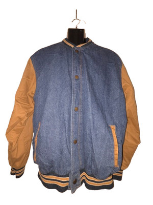 Fourcast Men s Blue Tan Varsity Jacket Denim Size XL M014A
