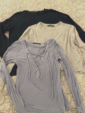 Lot of 3 Brandy Melville Ribbed Long Sleeve Tops One Size