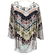 Alice + Olivia Mini Dress Womens XS Paisley Bell Sleeves Boho Gypsy Zia Caftan