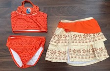Rare Disney Store Moana Deluxe 3 PC Swimsuit Bikini Skirt Set Girls Size 4T