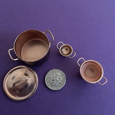 Vtg Mini Dollhouse Copper High Quality Pots  Pans Set W Lid