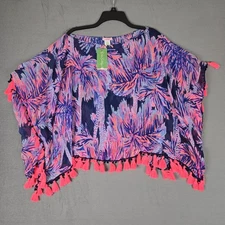 Lily Pulitzer Marina Poncho Women One Size Palms Up Wrap Tassel Fringe Shawl NWT