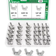 35PCS SAE Wing Nuts Assortment Kit, 304 Stainless Steel, Sizes 1/4"-20 to 3/8"-1