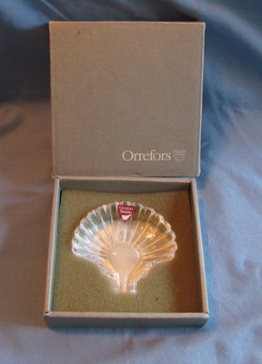 Orrefors Crystal Small Sea Shell Trinket Dish or Ashtray Unused in Original Box