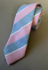 JACK SARTORI New York Summer Linen Blue Pink White Stripe Slim MEN'S TIE MSRP 78
