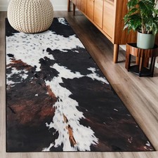 Western Cowhide Runner Rug 2x6 for Bathroom Home Decor,Brown Cow Print Rug,Fa...
