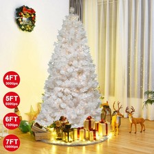 4ft 5ft 6ft 7ft White Christmas Tree with LED Lights Bushy Holiday Store Indoor