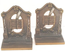 Bradley Hubbard B&H VTG Bookends HEAVY Iron Bronze Life W/Out Learning Is Death