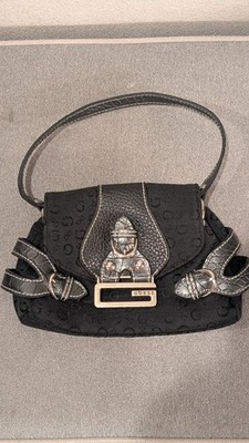 GUESS Y2K Mini Hand Shoulder Black Bag  G Logo Monogram Silver Buckle Purse 