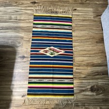 Early 20 c. Mexican Satillo Serape Woven Wool Runner 46"