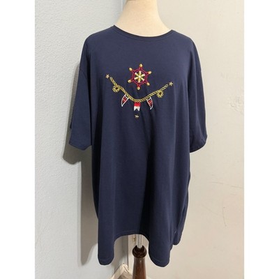 Navy Blue Nautical T-Shirt Siz 4X Embroidered Short Sleeve Crew Neck Coastal Tee