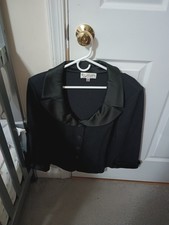 St John Evening Black Santana Knit Jeweled Button Satin Jacket Blazer sz 14