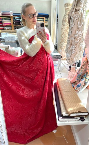 Red Floral Matelasse Jacquard Dress Fabrics Silk Cotton Damask 3.0 meter - Picture 4 of 16