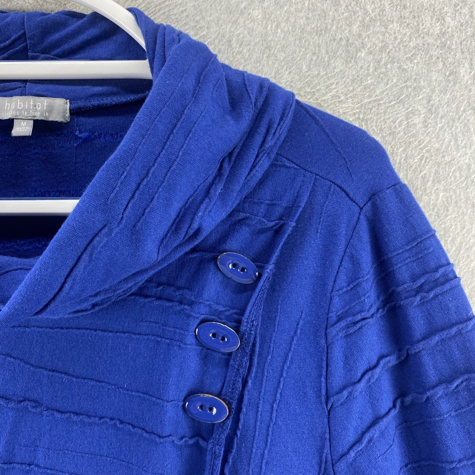 Suéter Top Cuello Capucha Habitat Medio Azul Mezcla Lino Manga Larga Pullover Foto 4 de 4