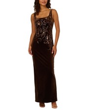 Adrianna Papell Stretch Velvet Beaded Long Gown Women's