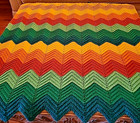 Retro 70s Crochet Afghan Ripple Chevron Stitch Boho Hippie Granny Blanket 40x70