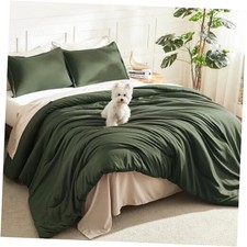 Comforter Set 3 Pieces Solid Bedding Comforter Set, All King Dark Olive Green