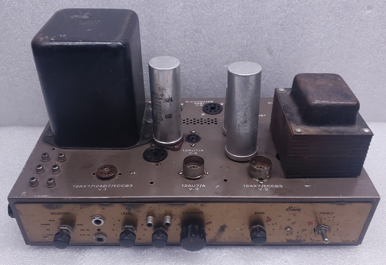Vintage EICO HF-20 Hi-Fi Audio Tube Amp Amplifier For Restoration - No Fuse #99