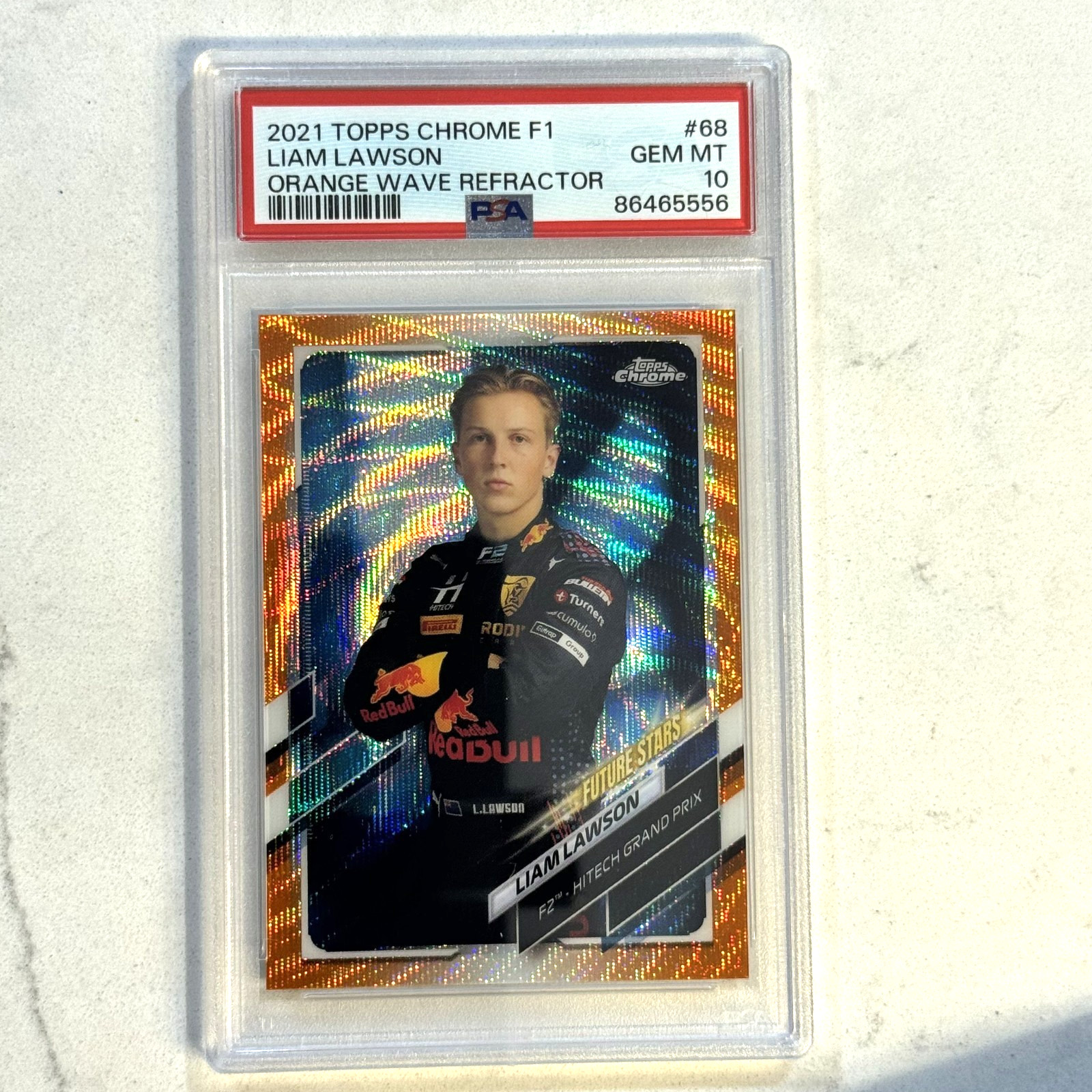 2021 Topps Chrome Formula 1 F1 #68 Liam Lawson Orange Wave Refractor /25 PSA 10