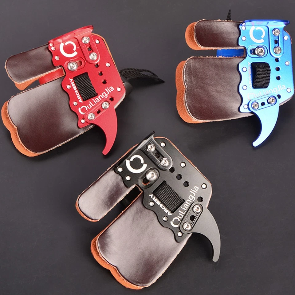 Archery Finger Tab Gurards Cow Leather Protector Gear Glove Bow Hunting Target - Image 2 of 4