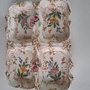 Vintage  Rectangular Ceramic Dresser Tray with Handle, Made in Italy