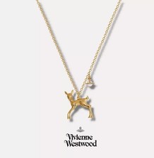 Vivienne Westwood Deer Necklace With Orb Gold Tone Includes Full Packaging