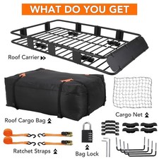 64 X 39 Adjustable Rooftop Cargo Basket 200lbs Roof Rack Basket With Cargo Bag