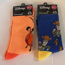 Disney Crew Socks Shoe Size 6-13 Lot Of 2 Lion King Pumbaa - Toy Story Woody