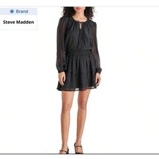 NWT Steve Madden Black Silver Long Sleeve Mini Dress Size Large