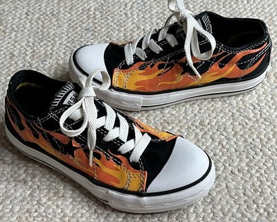 Converse Orange Flames Boy's Size 13 Child Youth Low Canvas Sneakers Shoes