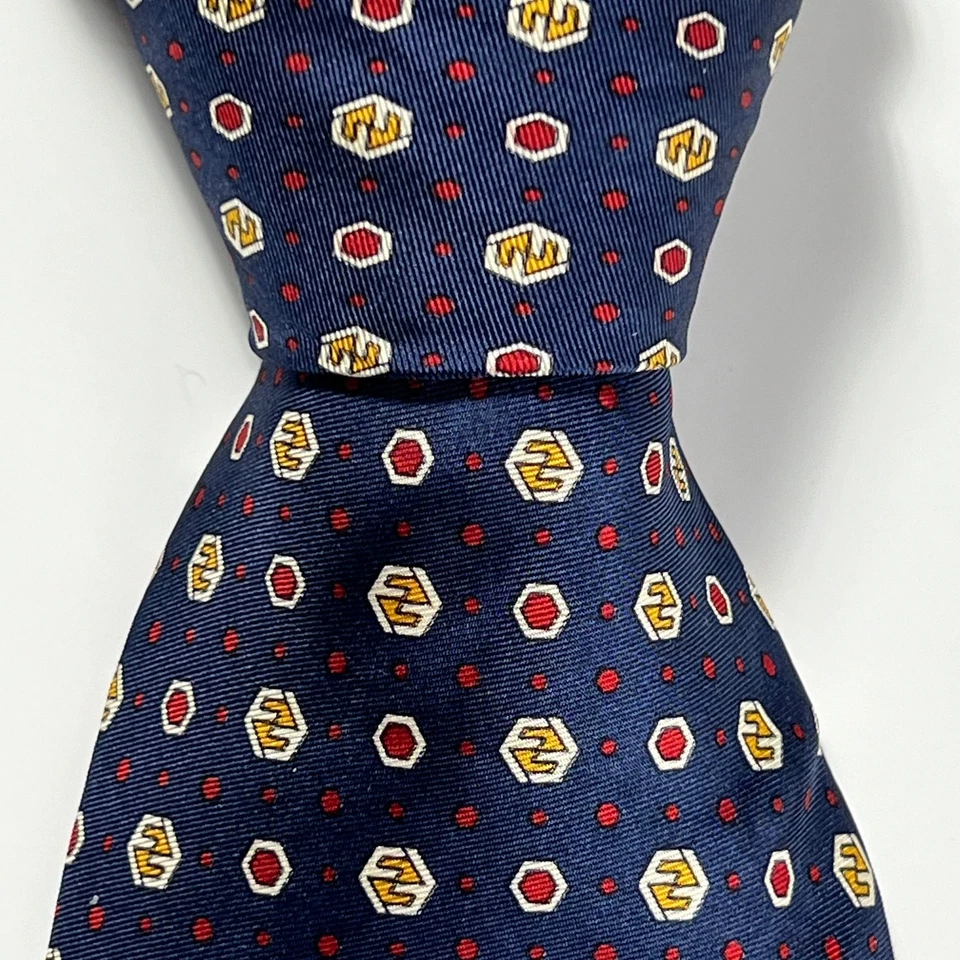 Corbata tejida geométrica 100 % seda azul rojo blanco Fendi hecha en Italia para hombre Foto 4 de 4