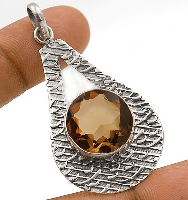 Natural 5CT Smoky Topaz 925 Solid Sterling Silver Pendant Jewelry