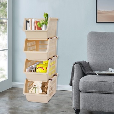 4 PCS Stacking Storage Baskets Stackable Organizer Baskets Stackable Storage Bin