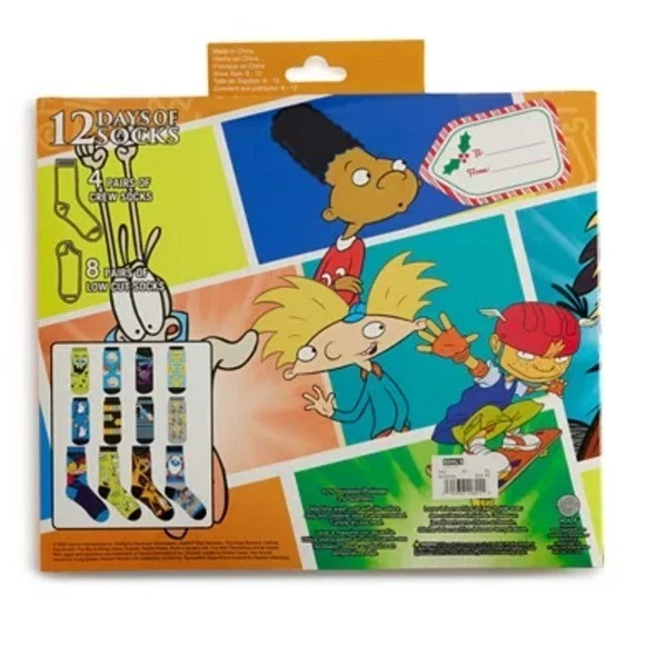 Juego de regalo de 12 días de calcetines de dibujos animados Nickelodeon años 90 Crew y corte bajo ¡Nuevo! Foto 4 de 4